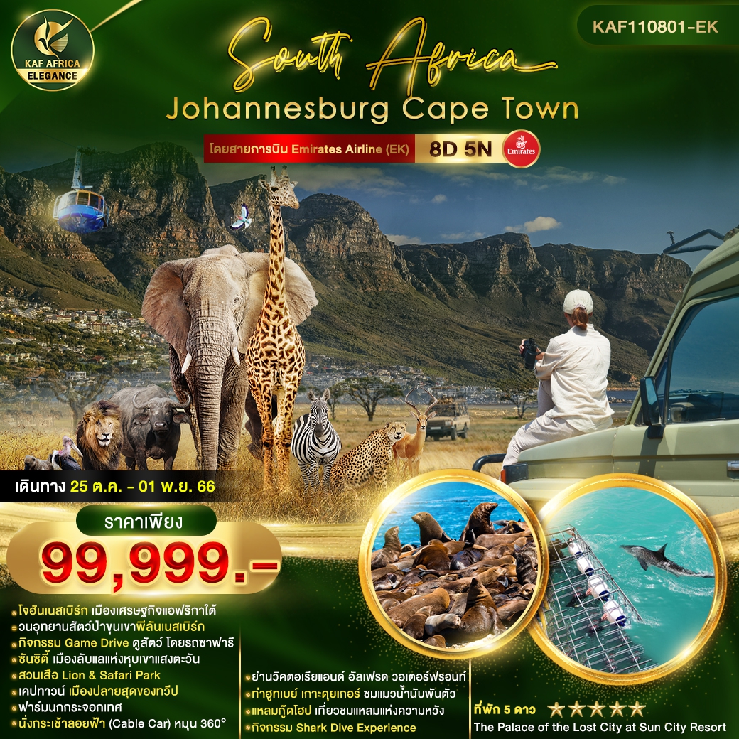 ทัวร์แอฟริกาใต้ SOUTH AFRICA JOHANNESBURG CAPE TOWN 8D 5N