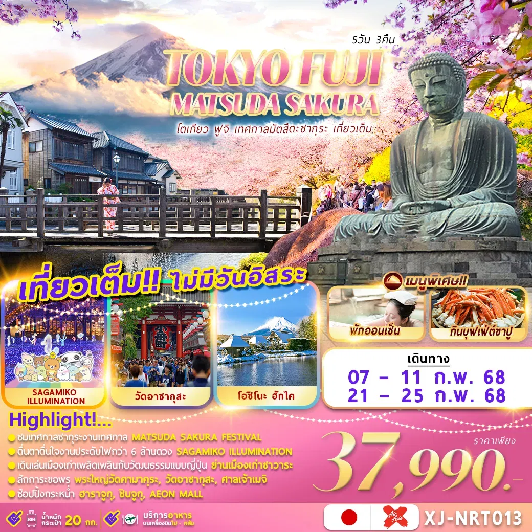 ทัวร์ญี่ปุ่น TOKYO FUJI MATSUDA SAKURA FES. 5D3N เที่ยวเต็ม ไม่มีอิสระ