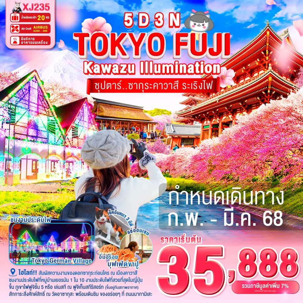 ทัวร์ญี่ปุ่น TOKYO KAWAZU FUJI ILLUMINATION 5D3N - ซุปตาร์..ซากุระคาวาสึ ระเริงไฟ