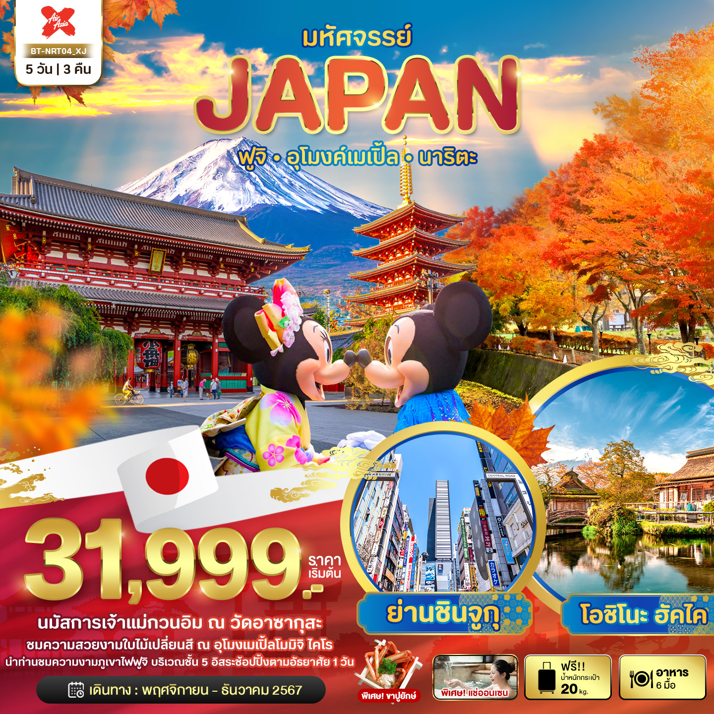 ทัวร์ญี่ปุ่น มหัศจรรย์ JAPAN ฟูจิ อุโมงค์เมเปิ้ล นาริตะ 5 วัน 3 คืน