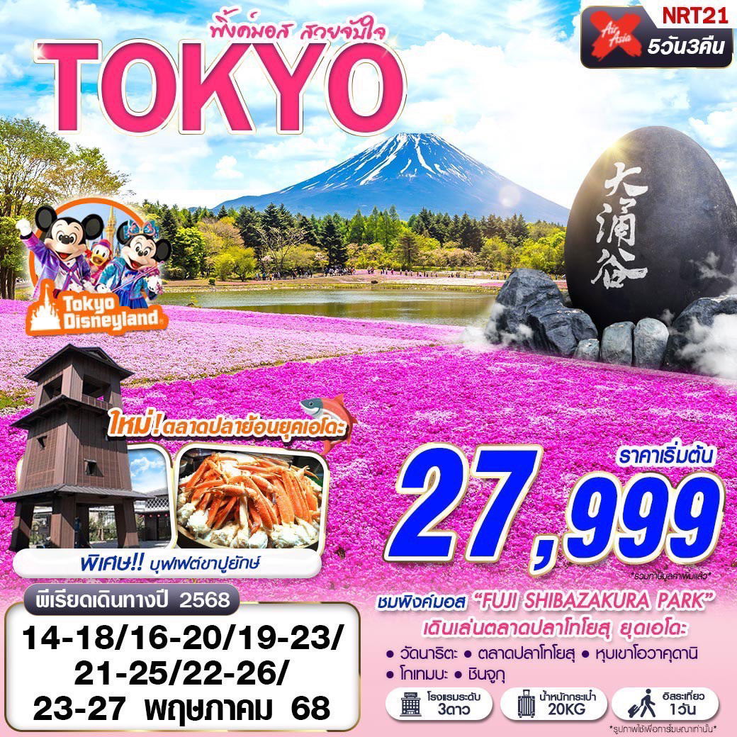 ทัวร์ญี่ปุ่น TOKYO พิ้งค์มอส สวยจับใจ (เที่ยวเต็ม บินเช้า) 5 วัน 3 คืน