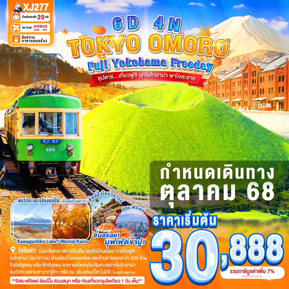 ทัวร์ญี่ปุ่น TOKYO FUJI YOKOHAMA OMURO FREEDAY 6 วัน 4 คืน ซุปตาร์...เที่ยวฟูจิ บุกโยโกฮาม่า พาใจละลาย