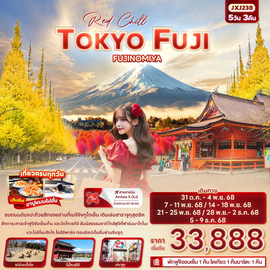 ทัวร์ญี่ปุ่น Red Chill TOKYO FUJI FUJINOMIYA 5 วัน 3 คืน