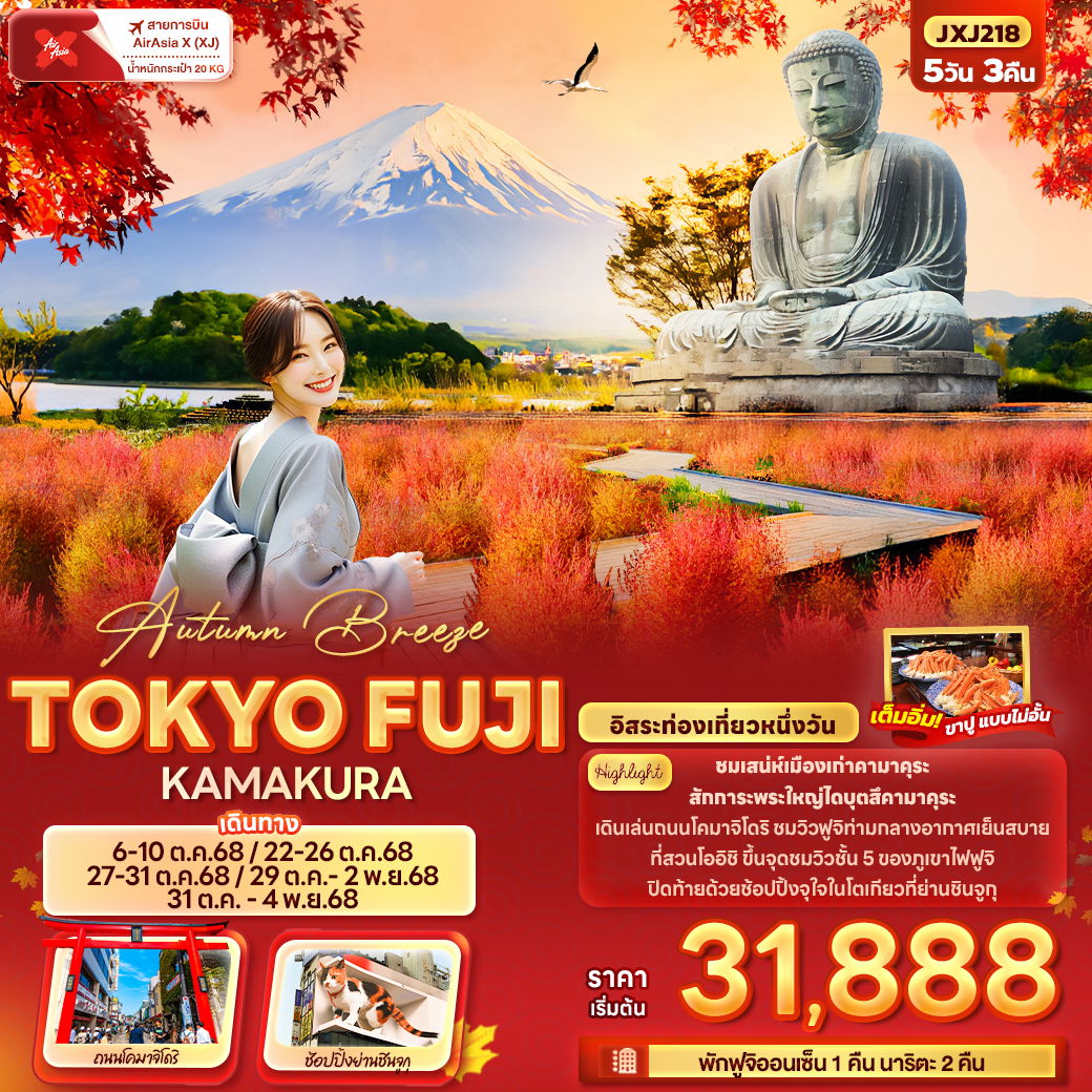 ทัวร์ญี่ปุ่น Autumn Breeze โตเกียว ฟูจิ คามาคุระ 5 วัน 3 คืน