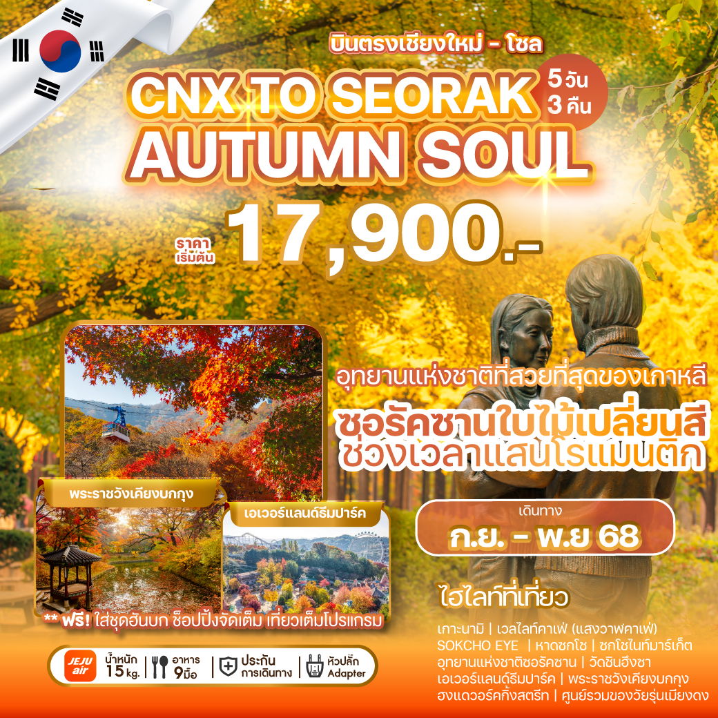 ทัวร์เกาหลี CHIANG MAI TO SEORAK AUTUMN SOUL ใบไม้เปลี่ยนสี 5 วัน 3 คืน 