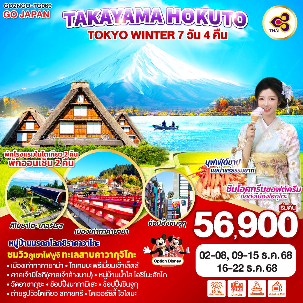 ทัวร์ญี่ปุ่น TAKAYAMA HOKUTO TOKYO WINTER ทาคายาม่า โฮกุโตะ โตเกียว 7 วัน 4 คืน