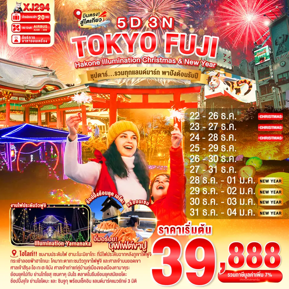 ทัวร์ญี่ปุ่น TOKYO HAKONE FUJI ILlUMINATION Christmas & New Year 5 วัน 3 คืน ซุปตาร์...รวมทุกแลนด์มาร์ก ความปังต้อนรับปีใหม่