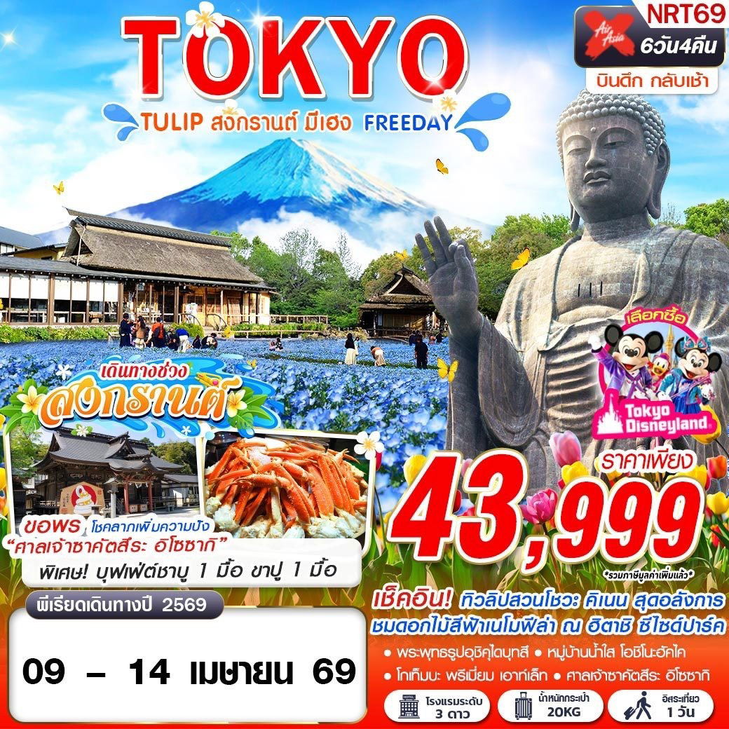 ทัวร์ญี่ปุ่น TOKYO TULIP สงกรานต์ มีเฮง (FREEDAY) บินดึกกลับเช้า APR 6 วัน 4 คืน