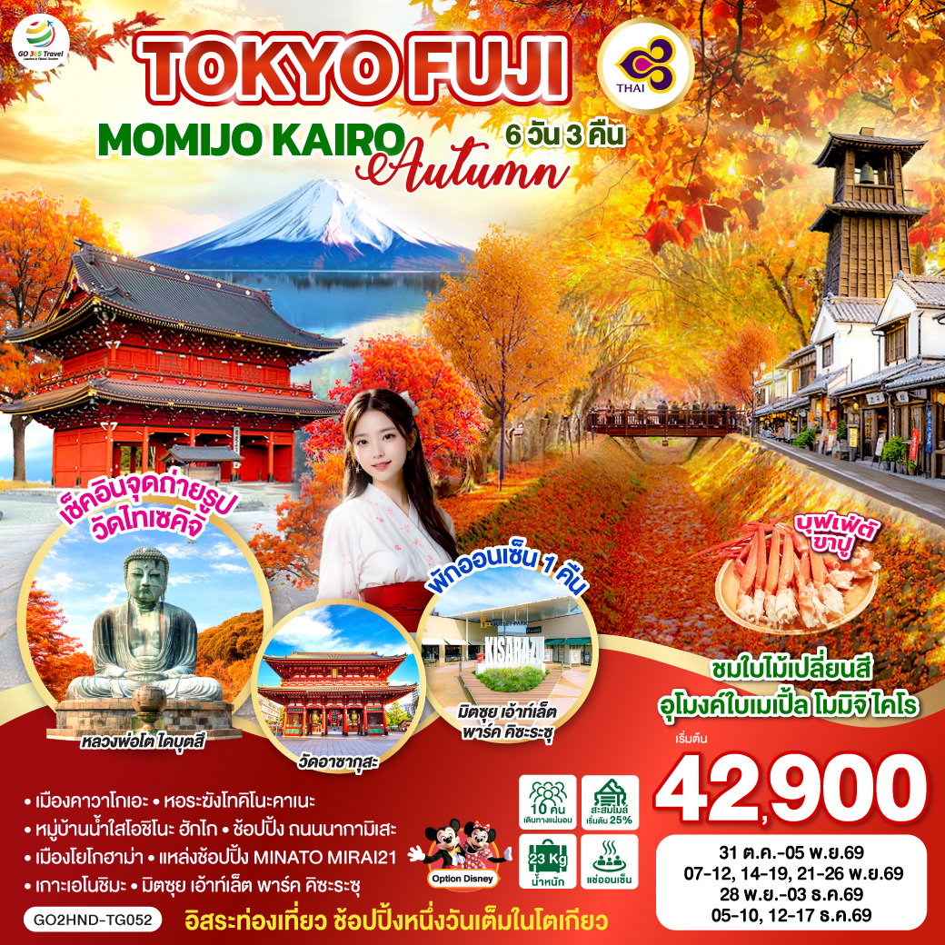 ทัวร์ญี่ปุ่น TOKYO FUJI MOMIJI KAIRO AUTUMN โตเกียว ฟูจิ โมมิจิ ไคโร 6 วัน 3 คืน