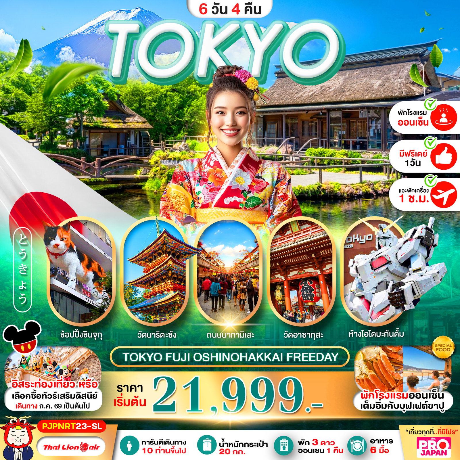 ทัวร์ญี่ปุ่น TOKYO FUJI OSHINOHAKKAI FREE DAY โตเกียว ฟูจิ โอชิโนะฮักไก 6 วัน 4 คืน