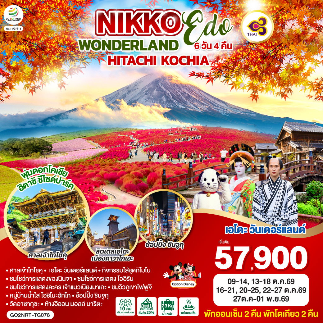 ทัวร์ญี่ปุ่น NIKKO EDO WONDERLAND HITACHIKOCHIA นิกโก้ เอโดะ วันเดอร์แลนด์ ฮิตาชิ โคเชีย 6 วัน 4 คืน