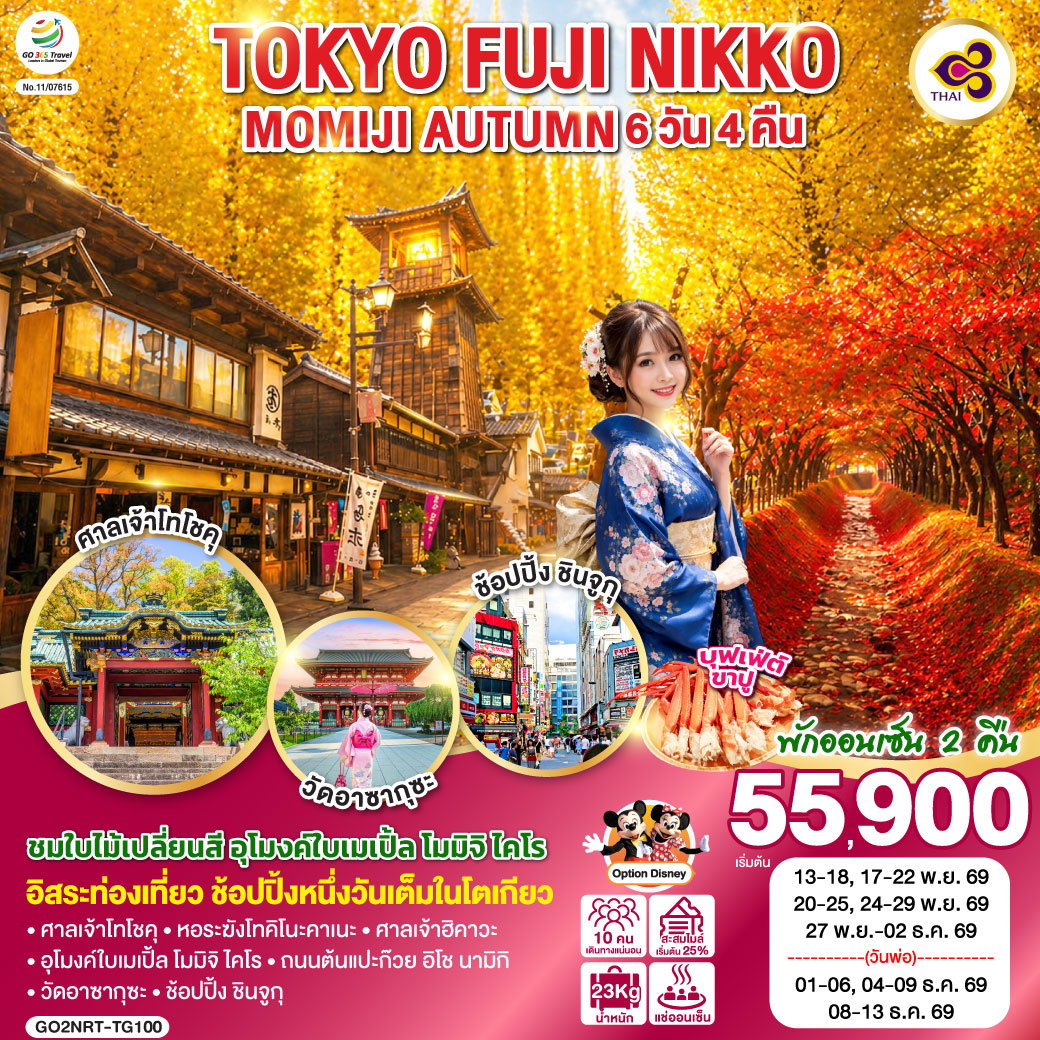 ทัวร์ญี่ปุ่น TOKYO FUJI NIKKO MOMIJI AUTUMN โตเกียว ฟูจิ นิกโก้ โมมิจิ ใบไม้เปลี่ยนสี 6 วัน 4 คืน