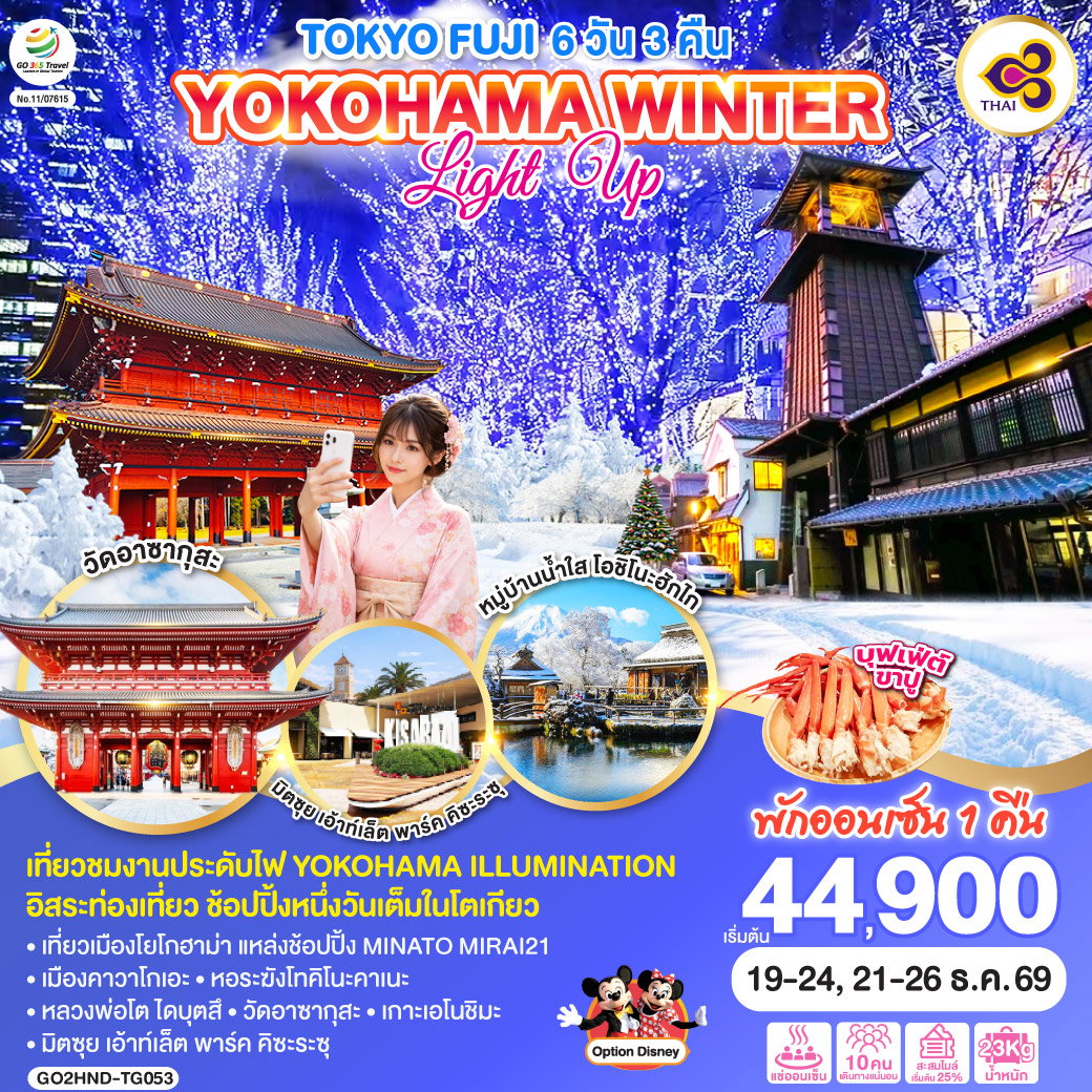 ทัวร์ญี่ปุ่น TOKYO FUJI YOKOHAMA WINTER LIGHT UP โตเกียว ฟูจิ โยโกฮาม่า งานประดับไฟ 6 วัน 3 คืน 