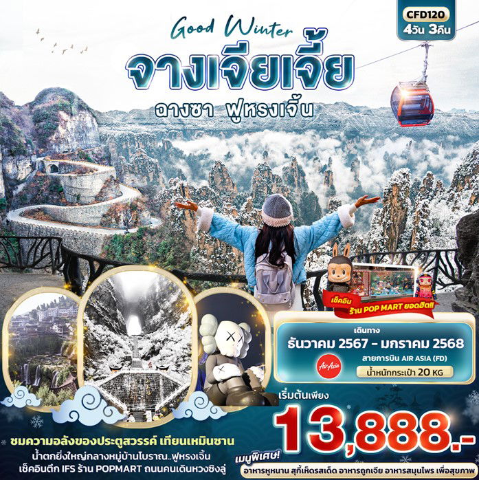 ทัวร์จีน Good Winter จางเจียเจี้ย ฉางซา ฟูหรงเจิ้น 4วัน3คืน