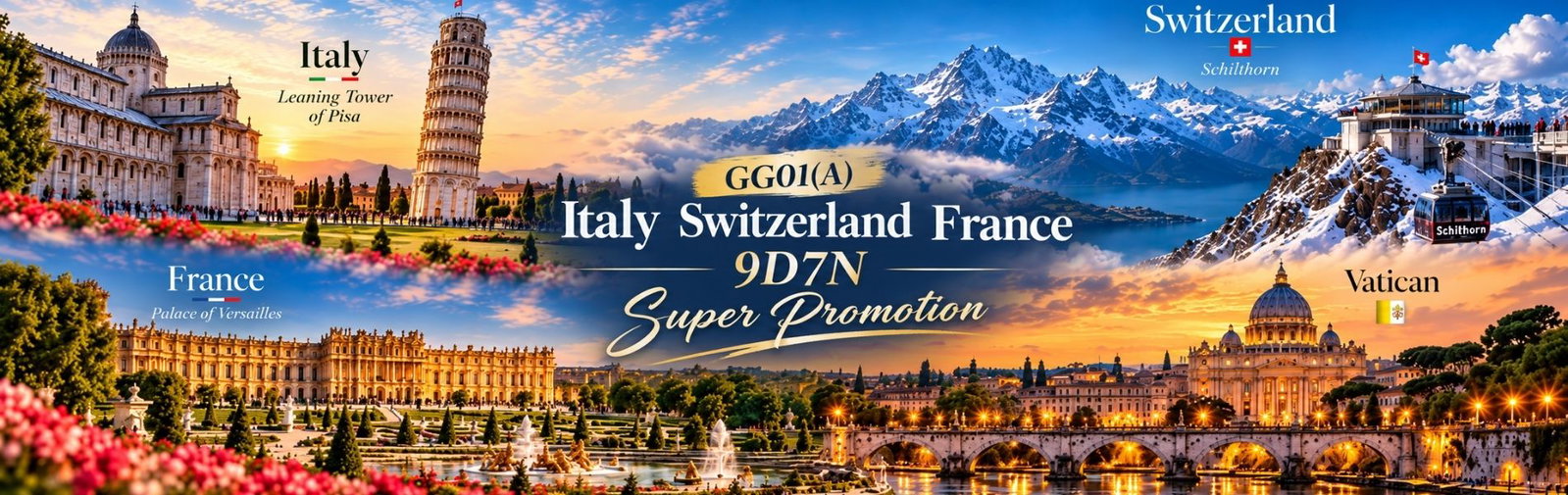 GG01(A) Super Promotion อิตาลี สวิตเซอร์แลนด์ ฝรั่งเศส 9 วัน 7 คืน 