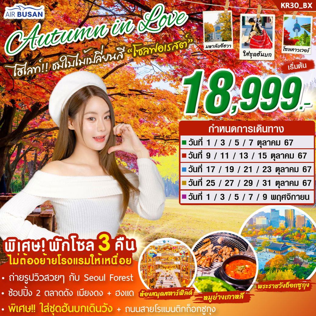 KR30 ทัวร์เกาหลี AUTUMN IN LOVE 5 วัน 3 คืน