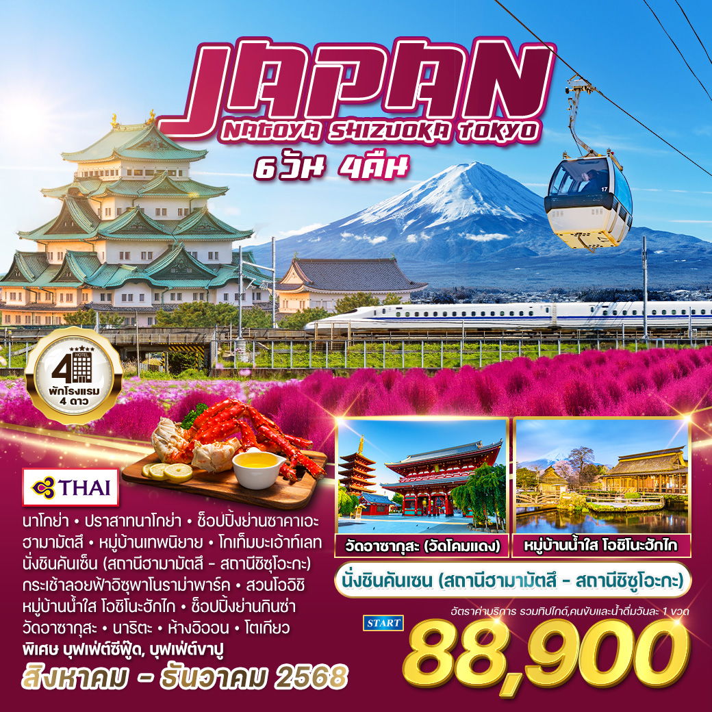 ทัวร์ญี่ปุ่น นาโกย่า - ชิซูโอกะ - โตเกียว 6 วัน 4 คืน (TG)  AUG - DEC 2025