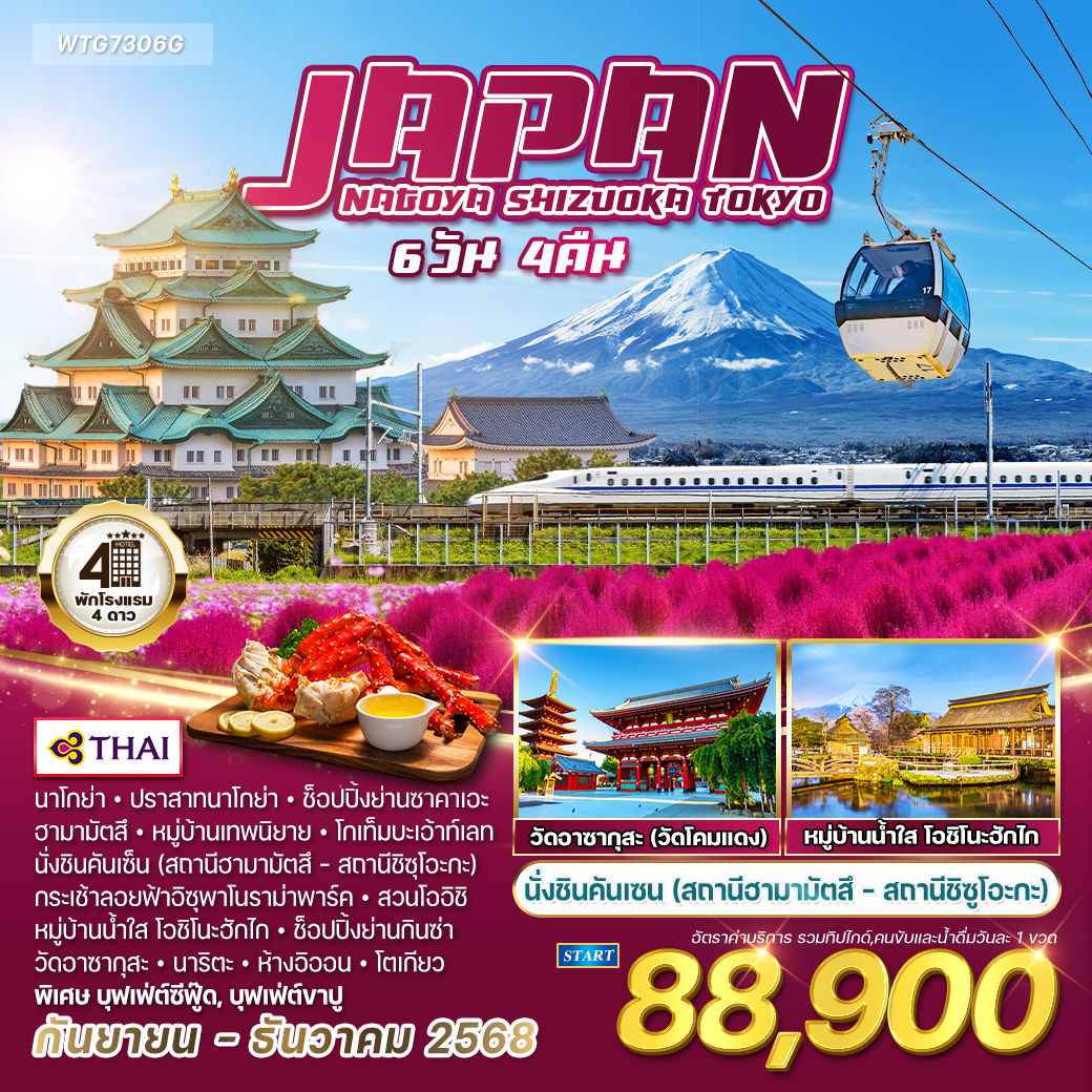 ทัวร์ญี่ปุ่น นาโกย่า - ชิซูโอกะ - โตเกียว 6 วัน 4 คืน (TG) SEP - DEC 2025