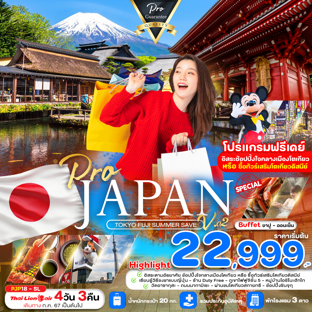 JAPAN โตเกียว ฟูจิ 4 วัน 3 คืน เดินทาง กรกฏาคม - กันยายน 67 เริ่มต้น 22,999.- Thai Lion Air (SL)