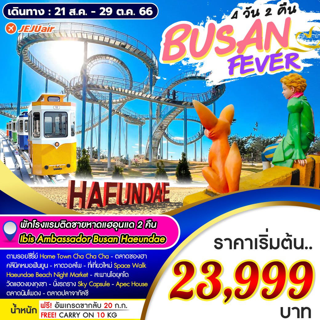 Busan Fever 4D2N ปูซาน-โพฮัง พัก Haeundae 2 คืน (เดินทาง : 21 ส.ค. - 29 ต.ค. 66)