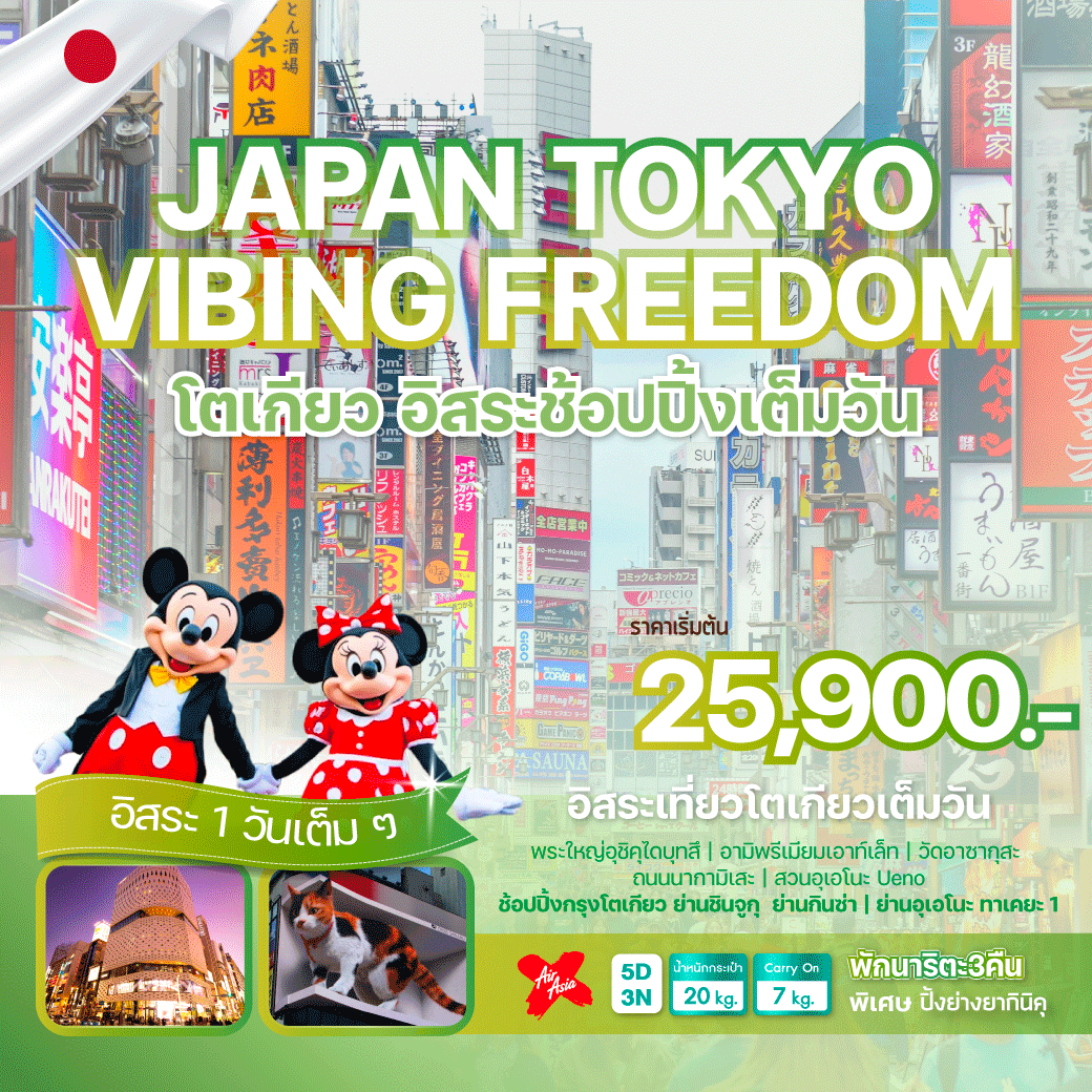 ช้อปปิ้งแบบอิสระสุดฟินที่โตเกียว  JAPAN TOKYO VIBING FREEDOM 5 วัน 3 คืน บิน XJ