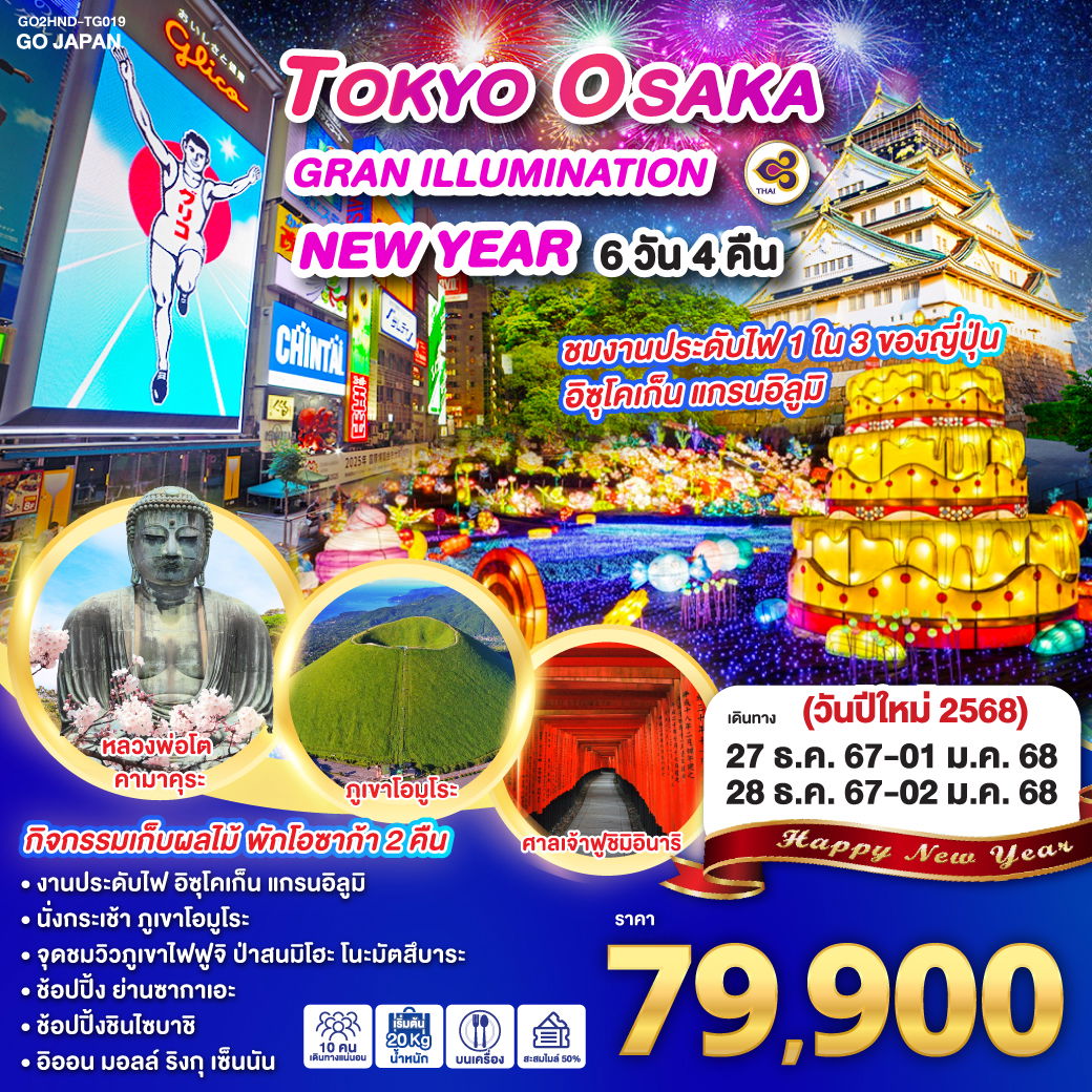 TOKYO OSAKA GRAN ILLUMINATION NEW YEAR 6D 4N โดยสายการบินไทย [GO2HND-TG019]