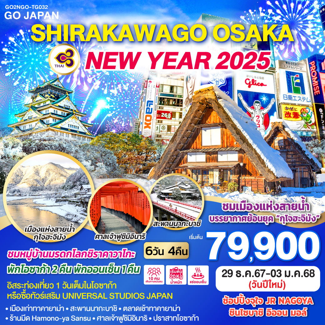 SHIRAKAWAGO OSAKA NEW YEAR 2025 6D 4N โดยสายการบินไทย [GO2NGO-TG032]