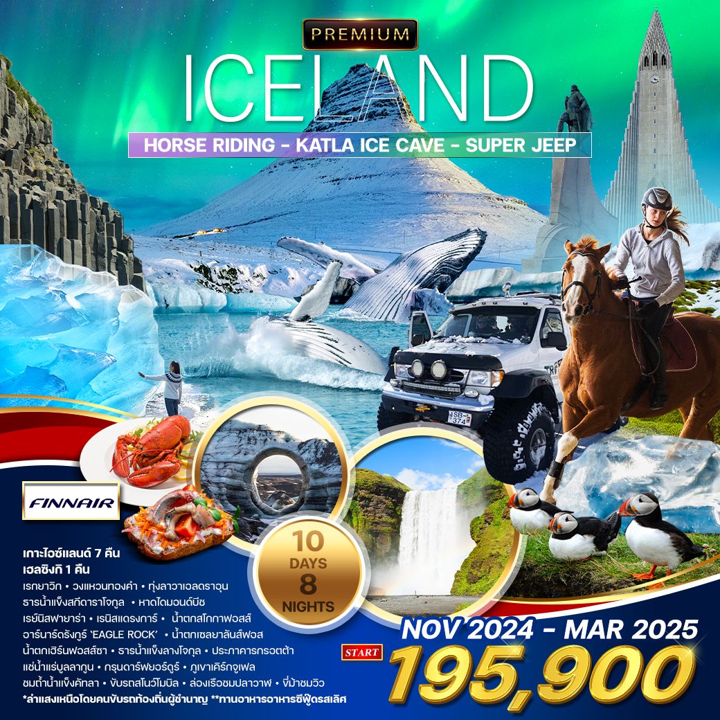 ทัวร์ไอซ์แลนด์ เรกยาวิก เรนิสแดรงการ์ ล่าแสงเหนือ 10 วัน 8 คืน by FINNAir