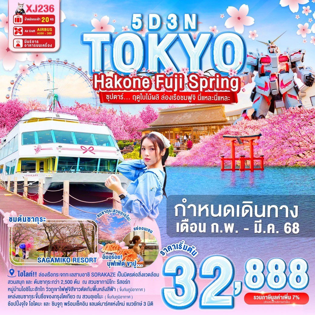 ทัวร์ญี่ปุ่น โตเกียว ฟูจิ ฮาโกเน่ 5 วัน 3 คืน by Thai AirAsia X