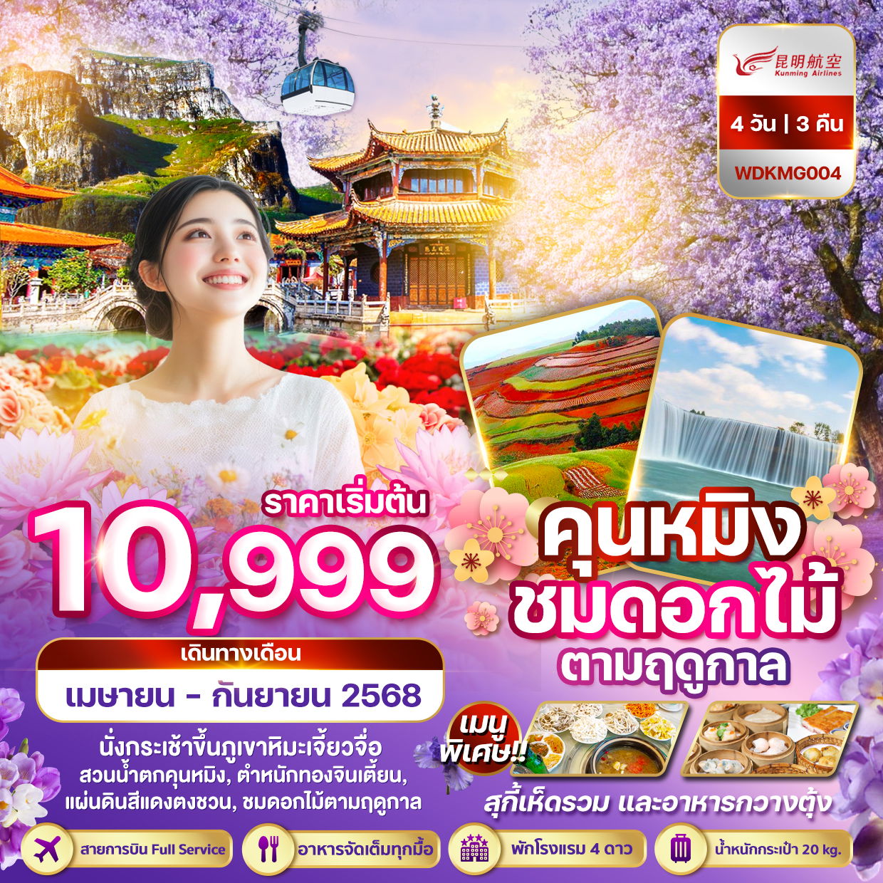 ทัวร์จีน คุนหมิง ชมดอกไม้ ภูเขาหิมะเจี้ยวจื่อ 4 วัน 3 คืน by Kunming Airlines 