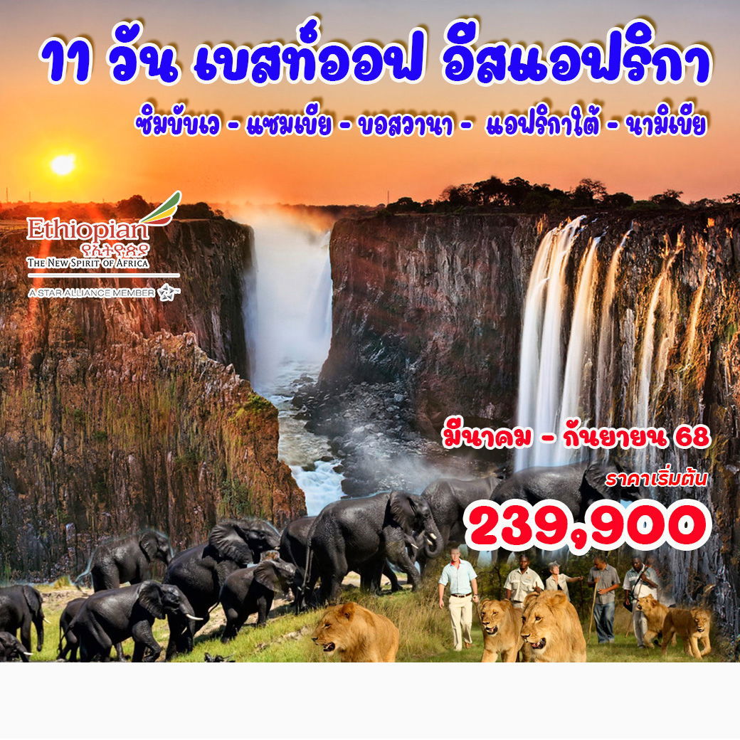 ทัวร์แอฟริกา ซิมบับเว แซมเบีย บอสวานา แอฟริกาใต้ นามิเบีย 11 วัน 8 คืน by Ethiopian Airlines