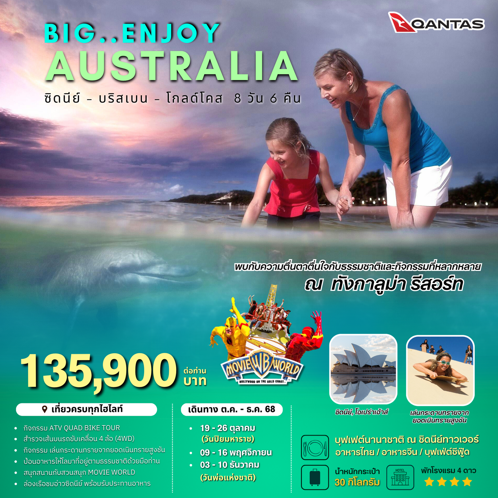 ทัวร์ออสเตรเลีย บริสเบน ทังกาลูมารีสอร์ท โกลด์โคสท์ ซิดนีย์ 8 วัน 6 คืน by Qantas Airways