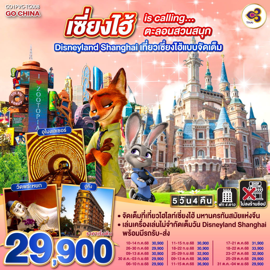 ทัวร์จีน เซี่ยงไฮ้ นานกิง อาคารพันต้นไม้ สวนสนุกเซี่ยงไฮ้ดิสนีย์แลนด์ 5 วัน 4 คืน by Thai Airways