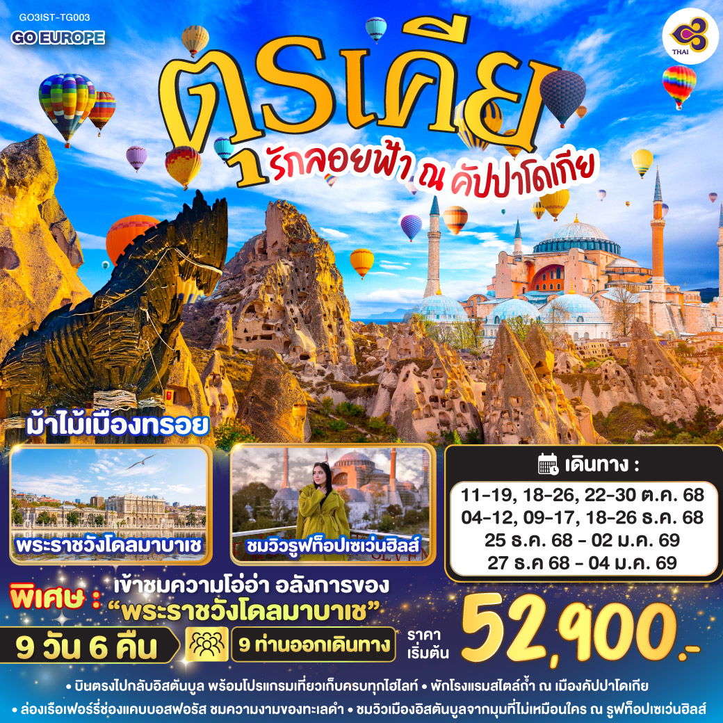 ทัวร์ตุรกี อังการา ชานัคคาเล อิสตันบูล คอนยา 9 วัน 6 คืน by Thai Airways