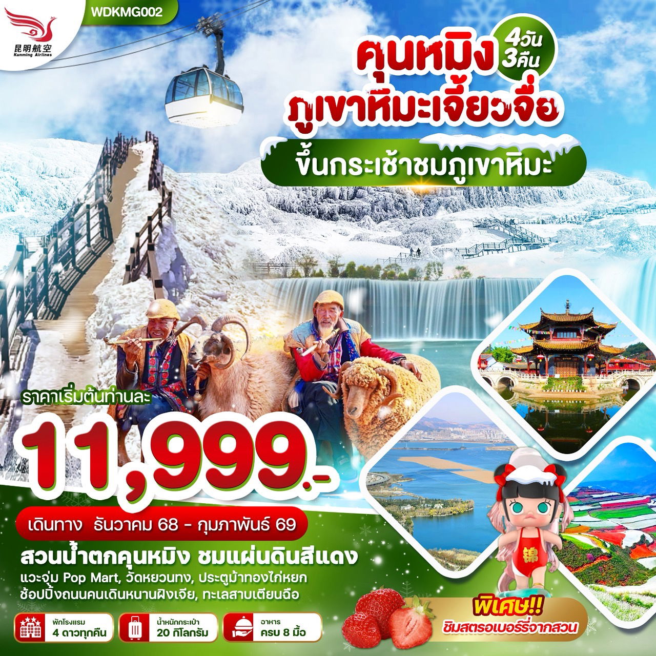 ทัวร์จีน คุนหมิง ภูเขาหิมะเจี้ยวจื่อ น้ำตกคุนหมิง แผ่นดินสีแดง 4 วัน 3 คืน by KUNMING AIRLINES