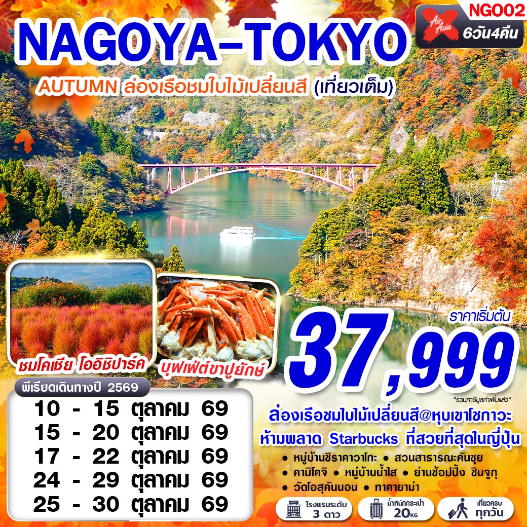 ทัวร์ญี่ปุ่น นาโกย่า โตเกียว ล่องเรือชมใบไม้เปลี่ยนสี 6 วัน 4 คืน by THAI AIRASIA X