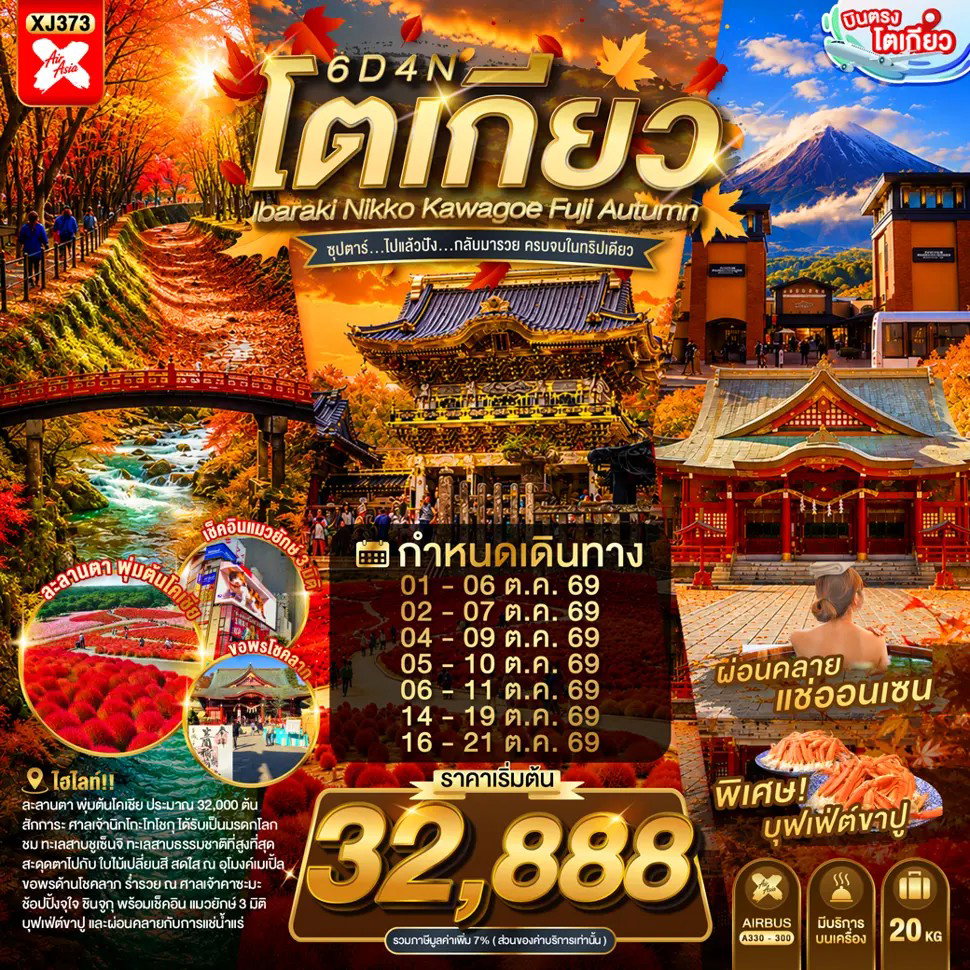 ทัวร์ญี่ปุ่น โตเกียว อิบารากิ นิกโกะ ไซตามะ ยามานาชิ นาริตะ สวนฮิตาชิซีไซด์ 6 วัน 4 คืน by THAI AIR ASIA X