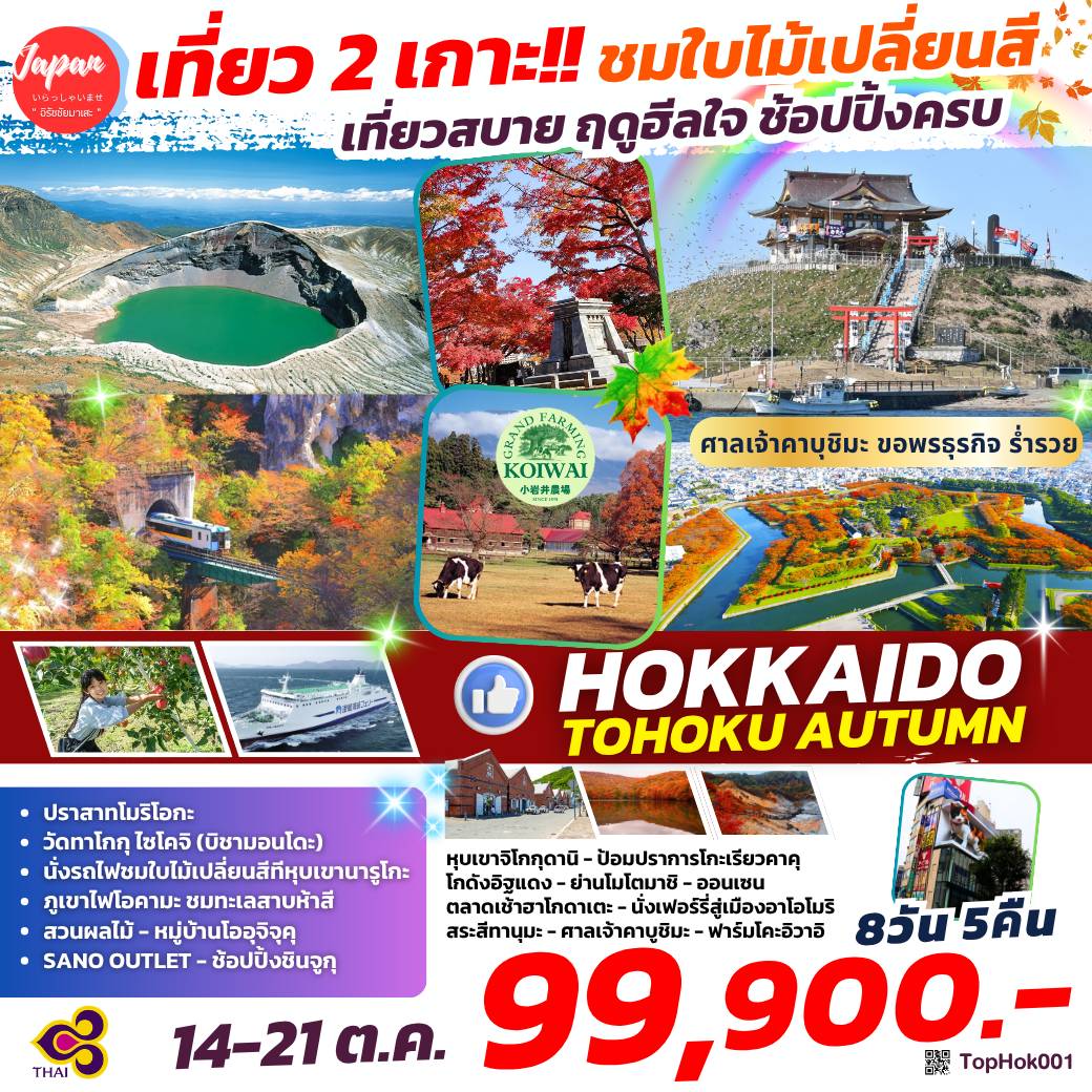 TOPOCT003 : TOHOKU IN AUTUMN HAKODATE AOMORI FUKUSHIMA AUTUMN 8D 5N BY TG